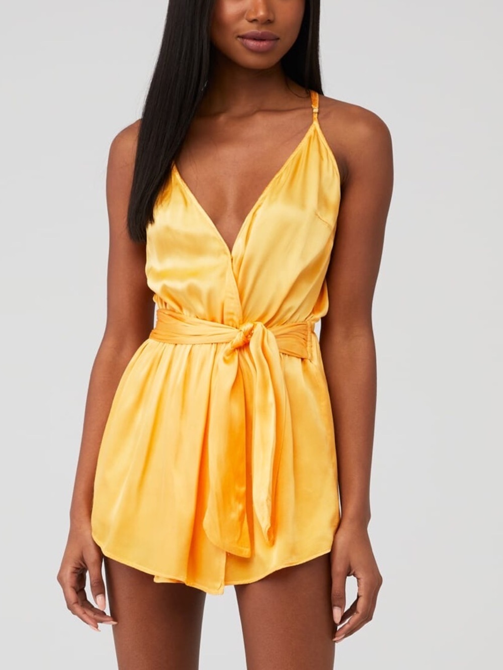 Rays for days Avery Halter Satin Romper in Mustard 38273